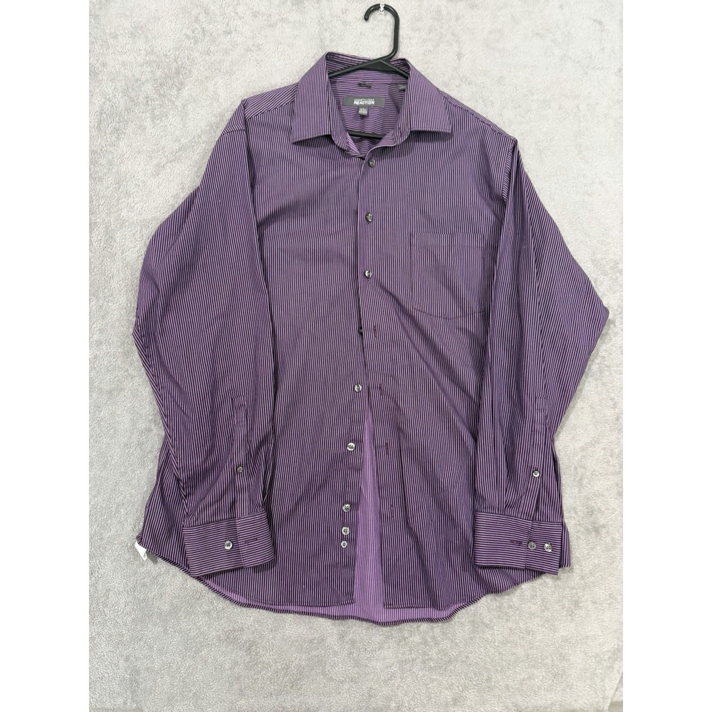 Kenneth Cole Reaction Men's L Purple Striped Dress Shirt 16-16.5 34/35 Cotton